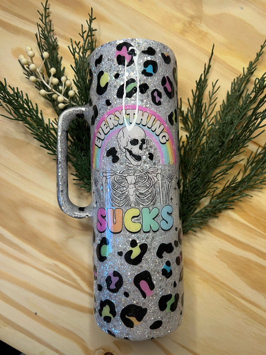 Everything Sucks Rainbow Cheetah Tumbler